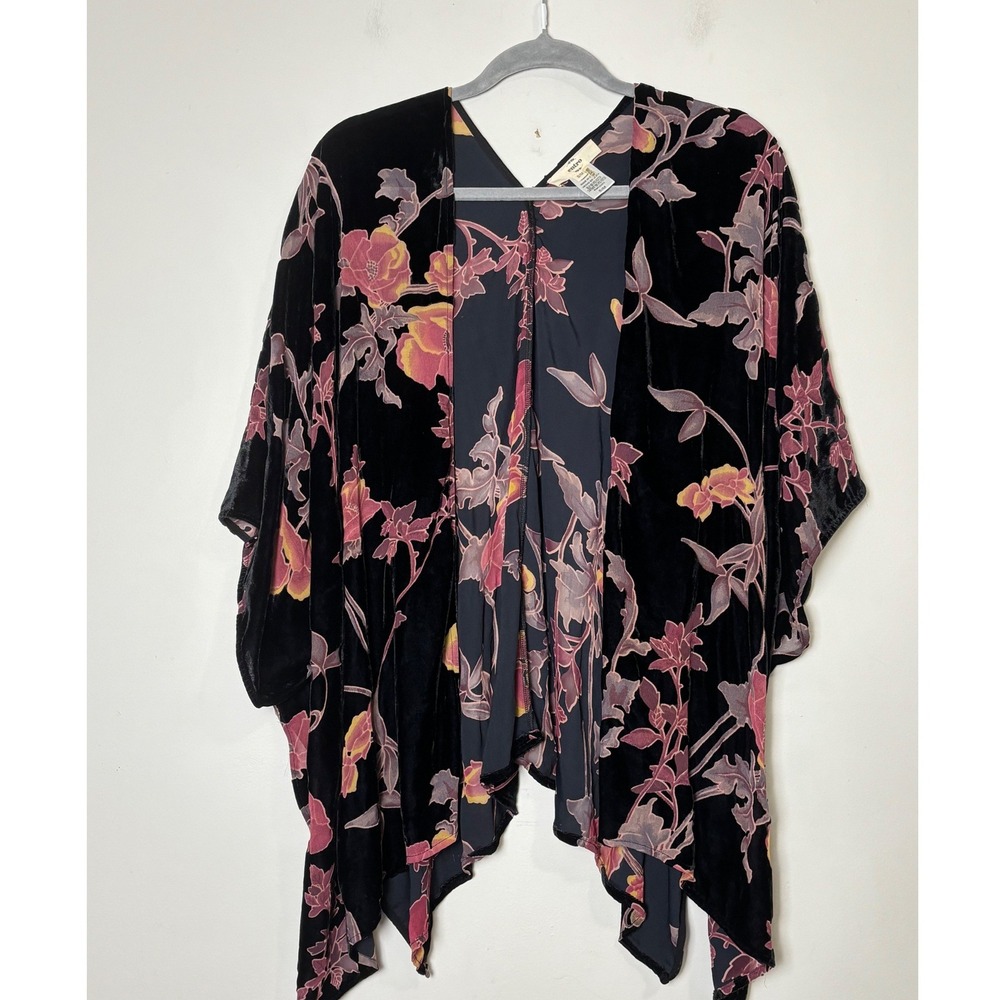 Entro Velvet Burnout‎ Floral Kimono M Boho Fairy Goth Flowy Oversized Open Wrap